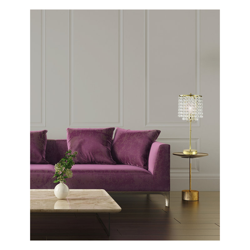 Lampe de table en cristal doré 19 pouces avec perles de cristal suspendues - Finition or polie pour les salons glamour et transitionnels