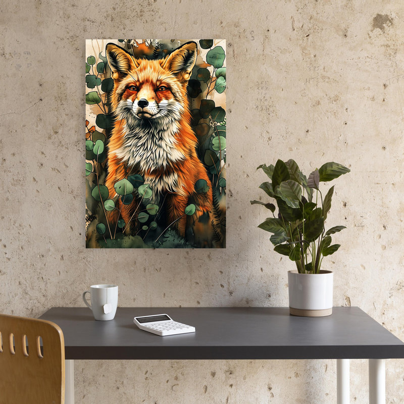Art mural abstrait renard contemporain, H 18 po x l 12 po