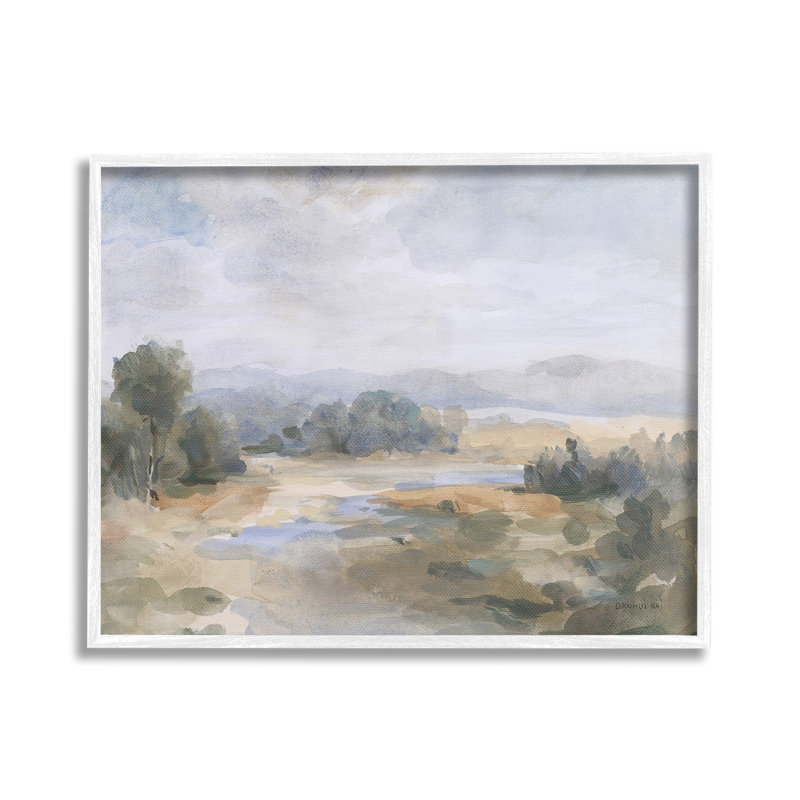 Abstrait, ruisseau et nuages, Giclée encadrée blanc bord de mer, H 16 po x l 20 po
