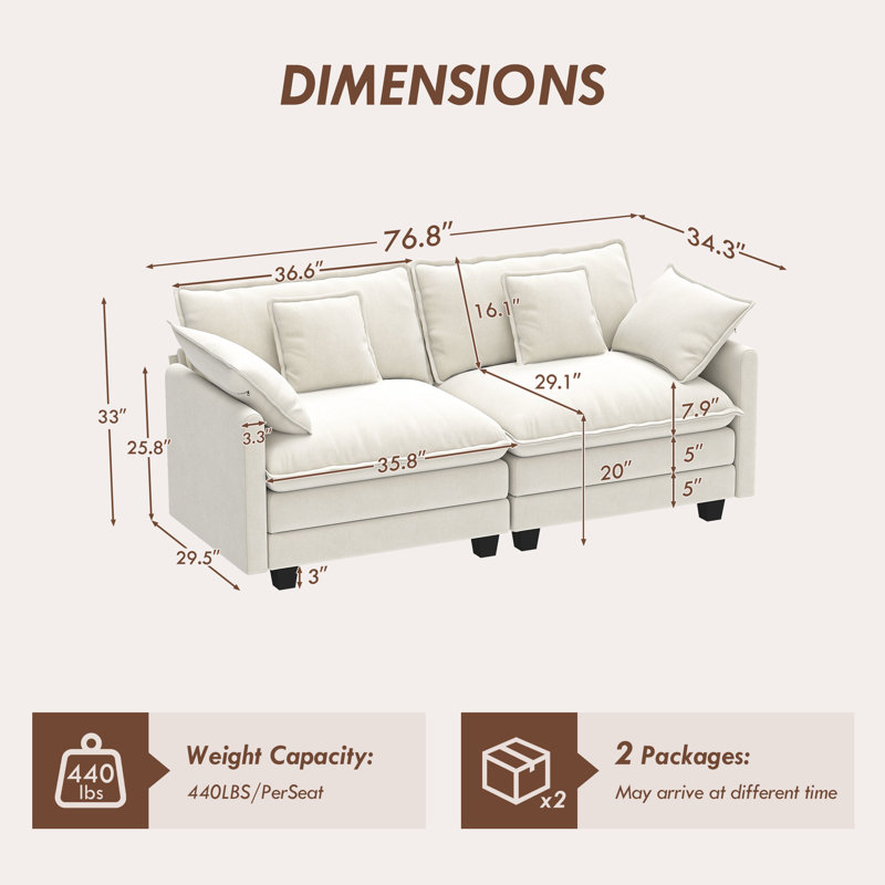 George 76.8" Chenille Modular Sectional Sofa, Beige