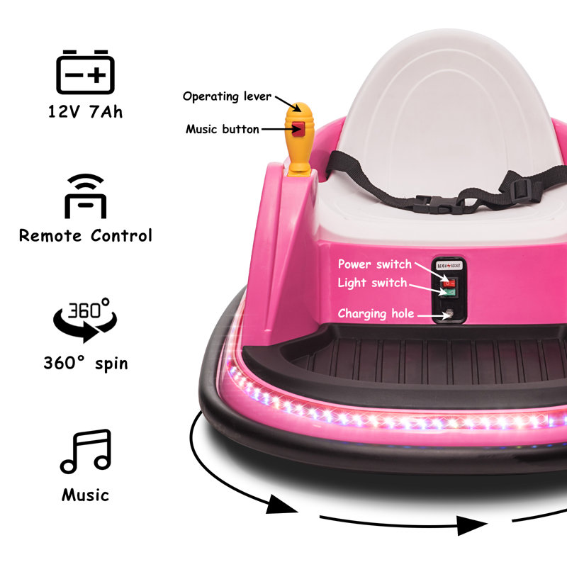 Pink 12V Kids Ride-On Bumper Car with LED Lights
