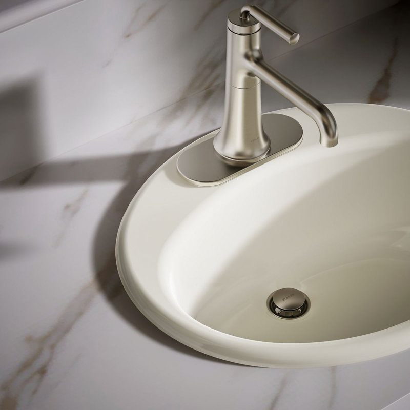 Farmington Metal Oval Drop-In Bathroom Sink with Overflow, Biscuit