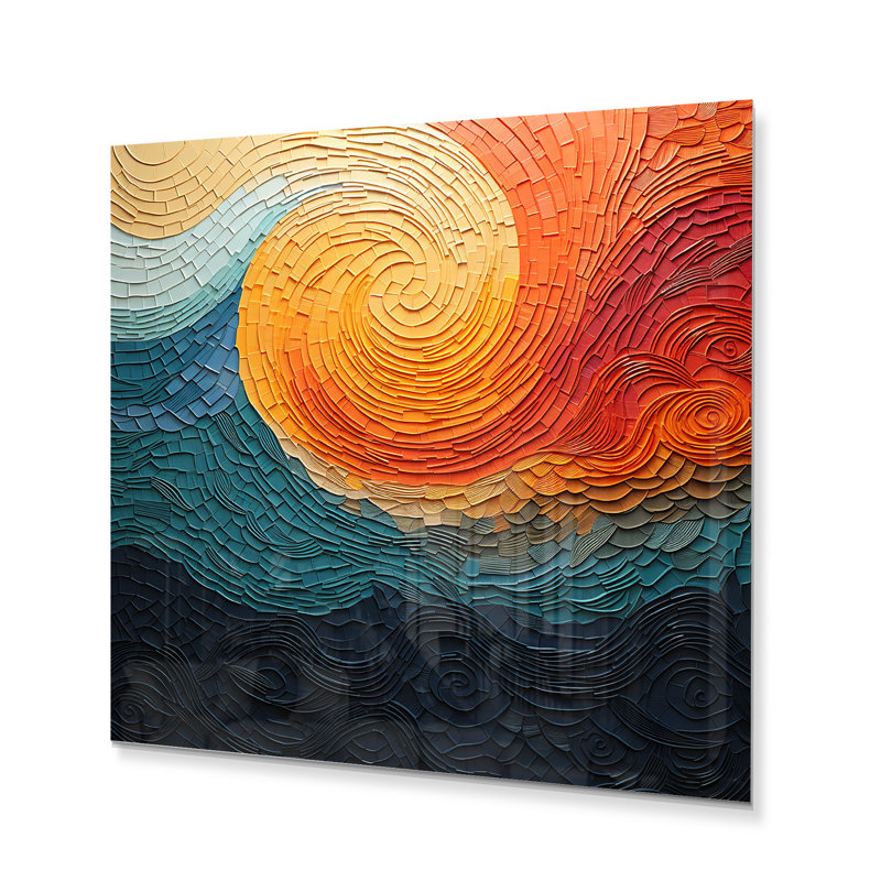«Teal Orange Op Art», impression abstraite sur métal, H 16 po x l 16 po x P 1 po