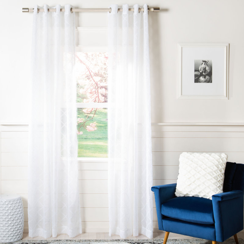 Kogan Semi Sheer Curtain Single Panel, 52" W x 84" L, White