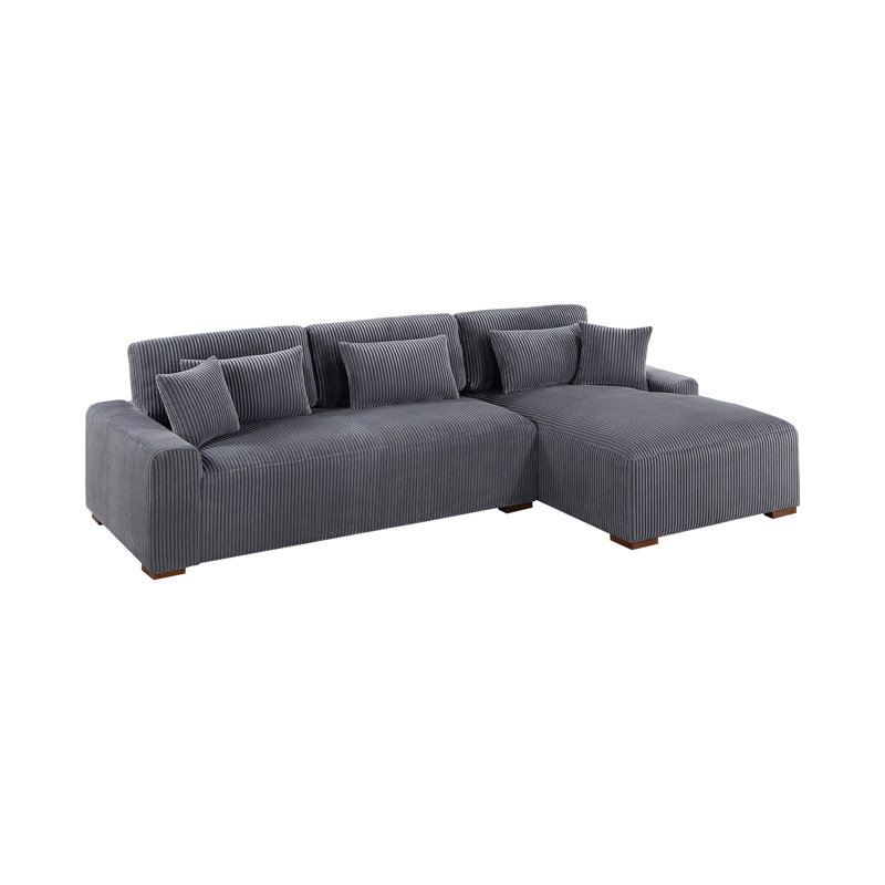 Canapé modulaire moderne à 2 pièces en tissu velours côtelé gris foncé, Velours côtelé gris foncé