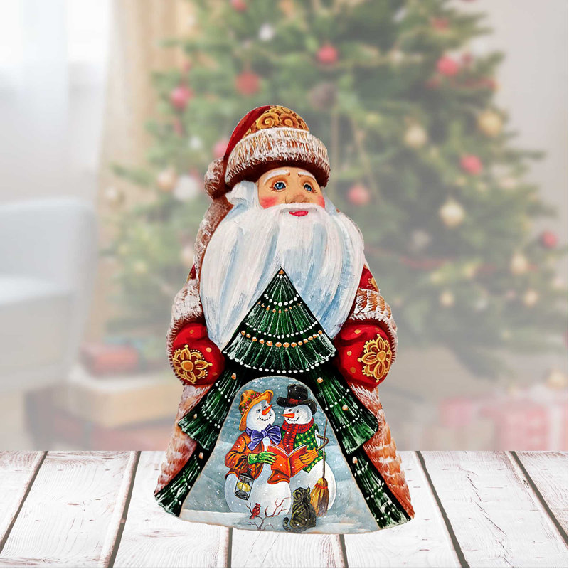 Masterpiece Wood Carved Snowman's Winter Story Santa Figurine