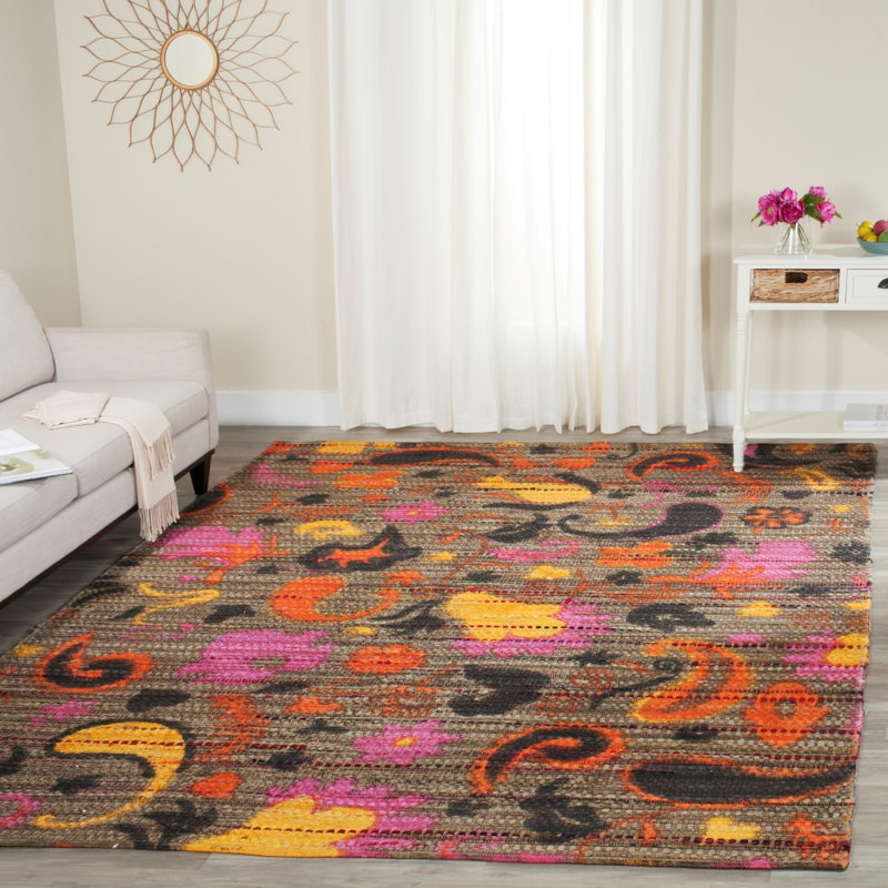 Veropeso Paisley Handwoven Cotton Pink/Brown/Orange Area Rug, Rectangle 4' x 6'