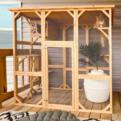 Luxury Cat Villa For Multi-cat Households: Extra Large Indoor Cat Enclosures With Litter Box And Drawer - Wooden Cat House On Wheels
