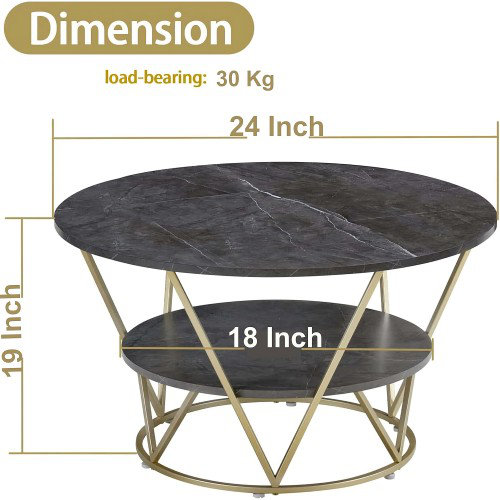 Table basse ronde 80 cm en faux gris doré avec rangement à 2 niveaux pour le salon, décoration intérieure moderne