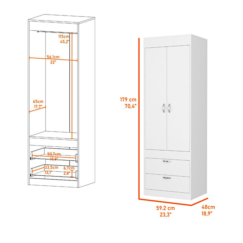 Armoire 2 tiroirs Willow Grove, Blanc