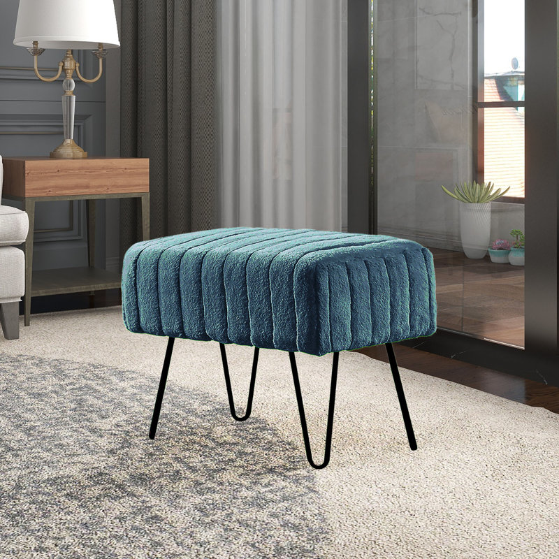 Defranco Upholstered Ottoman, Dragonfly Faux Fur