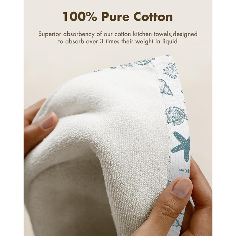 Ensemble de 2 serviettes de cuisine gaufrées en coton avec boucle suspendue, torchons absorbants, conception nautique côtière, cadeau de pendaison de crémaillère