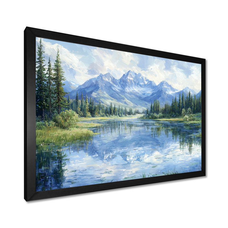 Glendaliz Mountain River Reflections In Rocky Mountains IV - Montagnes, reproduction encadrée, Noir, H 12 po x l 20 po