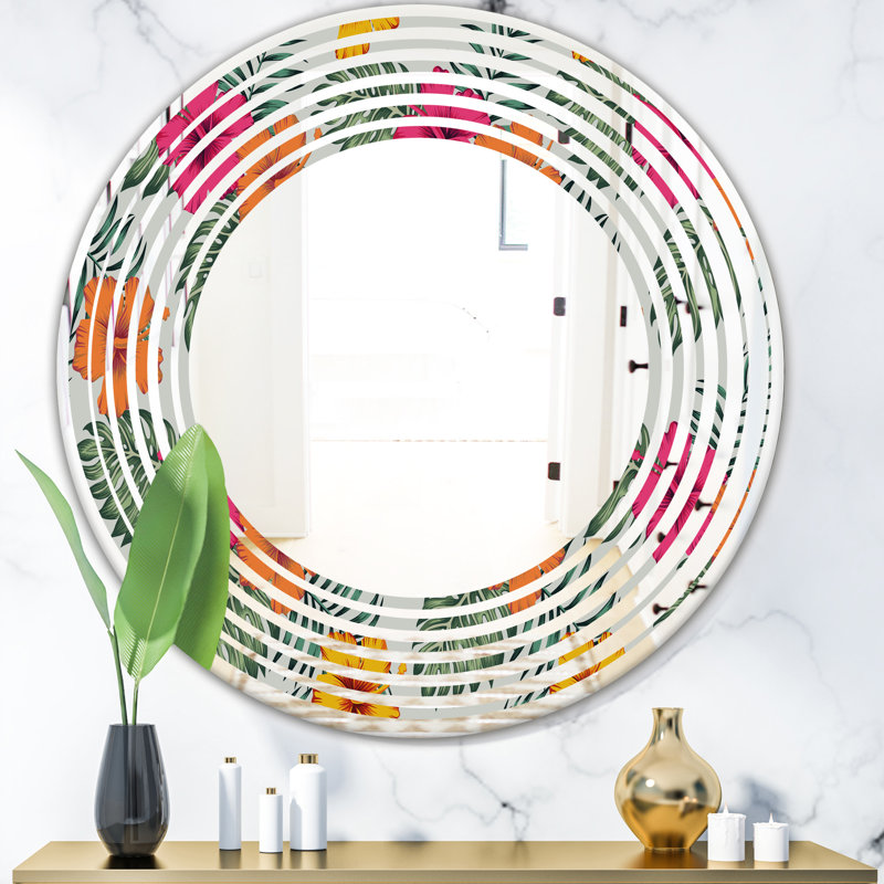 Miroir mural Wave, H 23,6 po x l 23,6 po, Vague de feuilles tropicales