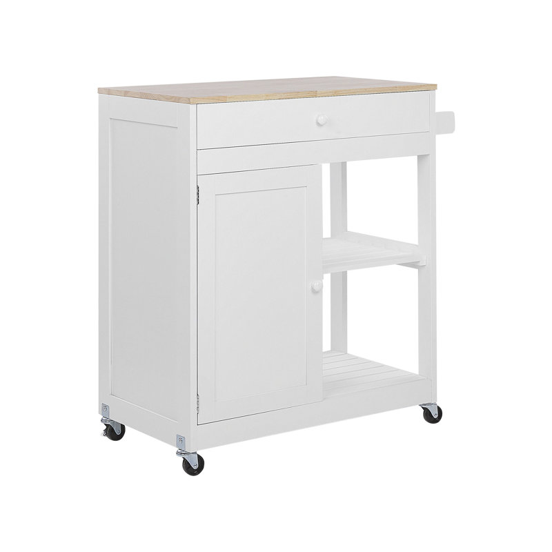 Ambon Solid Wood Top Kitchen Trolley, White