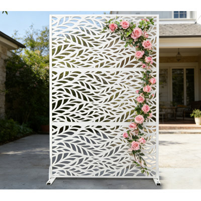 Metal Privacy Screen with Stand, Weather Resistant Outdoor Privacy Screen, Freestanding Outdoor Privacy Fence for Patio, Balcony or Deck – Leaf Patter by FLIZE
