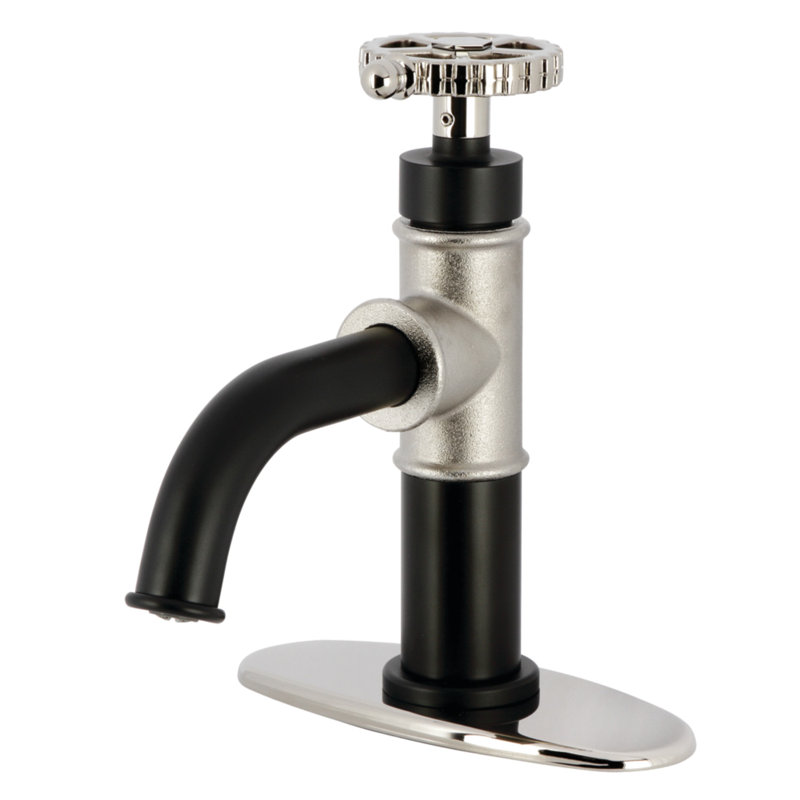 Kingston Brass Fuller Single-Handle 1-Hole Deck Mount Bathroom Faucet with Push Pop-Up and Deck Plate