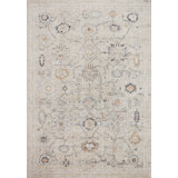 Monroe Oriental Machine Woven Polyester Area Rug in Gray/Ivory