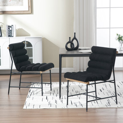 Modern Upholstered Dining Chairs With Tufted Back&Cushion Armless Accent Dining Chairs With Black Metal Legs For Kitchen Dining Room