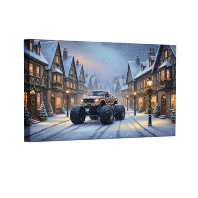 «Christmas Snowy Village Christmas Truck Scene», ensemble de 3 impressions d'art sur toile