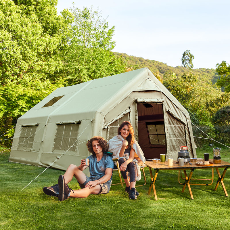 15.7X11.8Ft Inflatable Camping Tent For 8-10 People, 4-Season Glamping Tent With Movie Screen & Stove Jack, 181 Sq Ft Waterproof Family Air Tent