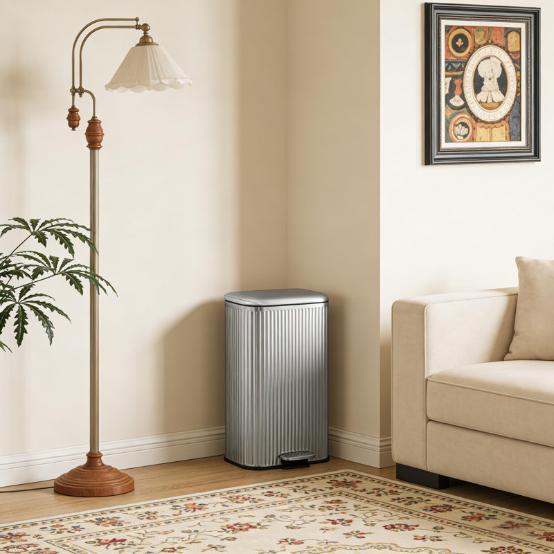 Poubelle en acier inoxydable avec couvercle à fermeture en douceur et seau intérieur amovible pour le salon, la cuisine et la salle de bain