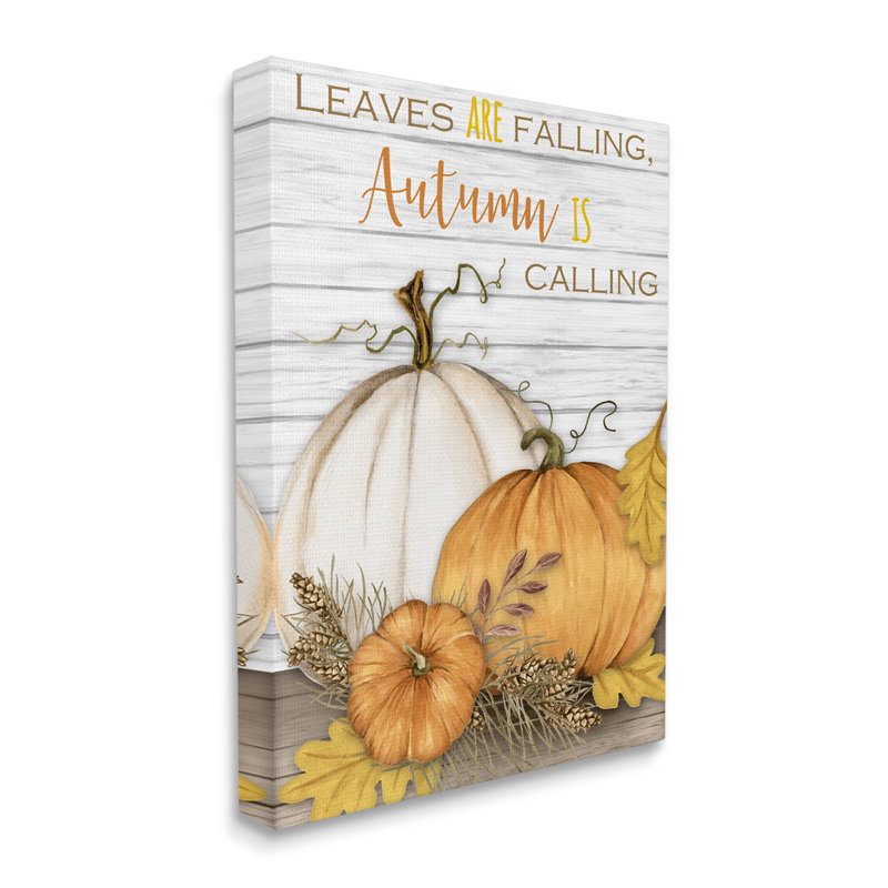 «Leaves Falling Autumn Calling Quote Farm Harvest» par Gail Green - impression d'art textuel, H 30 po x l 24 po x 1,5 po