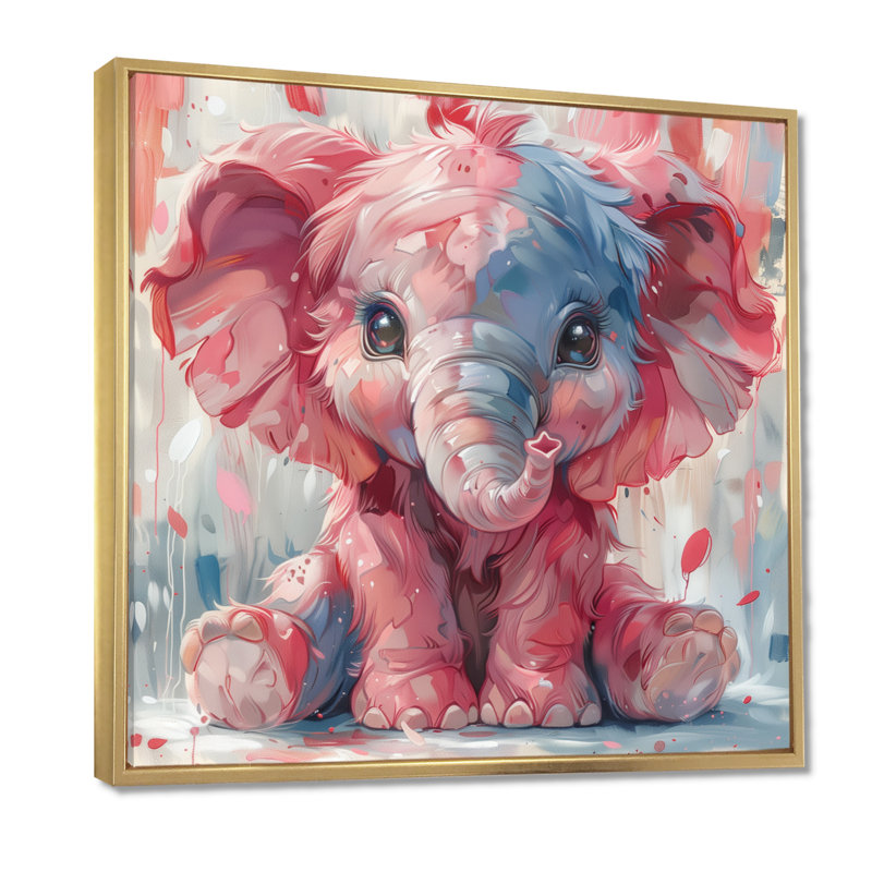 Rose bleu bébé éléphant - éléphant, reproduction d'art murale, Cadre flottant doré, H 16 po x l 16 po