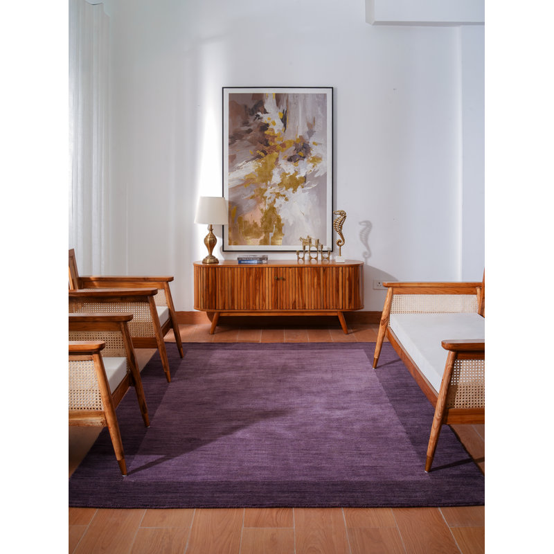 Hand Knotted Loom Wool Eco-Friendly Area Rugs - Rectangle | Purple Color | Contemporary Modern Design | High Pile | Thick Handmade Anti Skid Rugs for Living Room