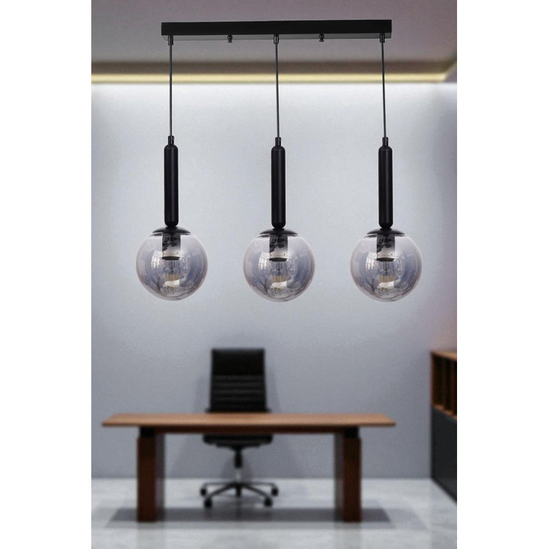 Lustre réglable élégant, corps en métal et capuchon en verre, 5,9 po x 5,9 po | Hauteur totale: 31,5 pouces | Taille de la plaque de base: 21,7 po x 2,4 po x 1,2 po | Compatible avec 3 ampoules E27 de 40 W maximum | Design élégant gris et noir pour les espaces modernes