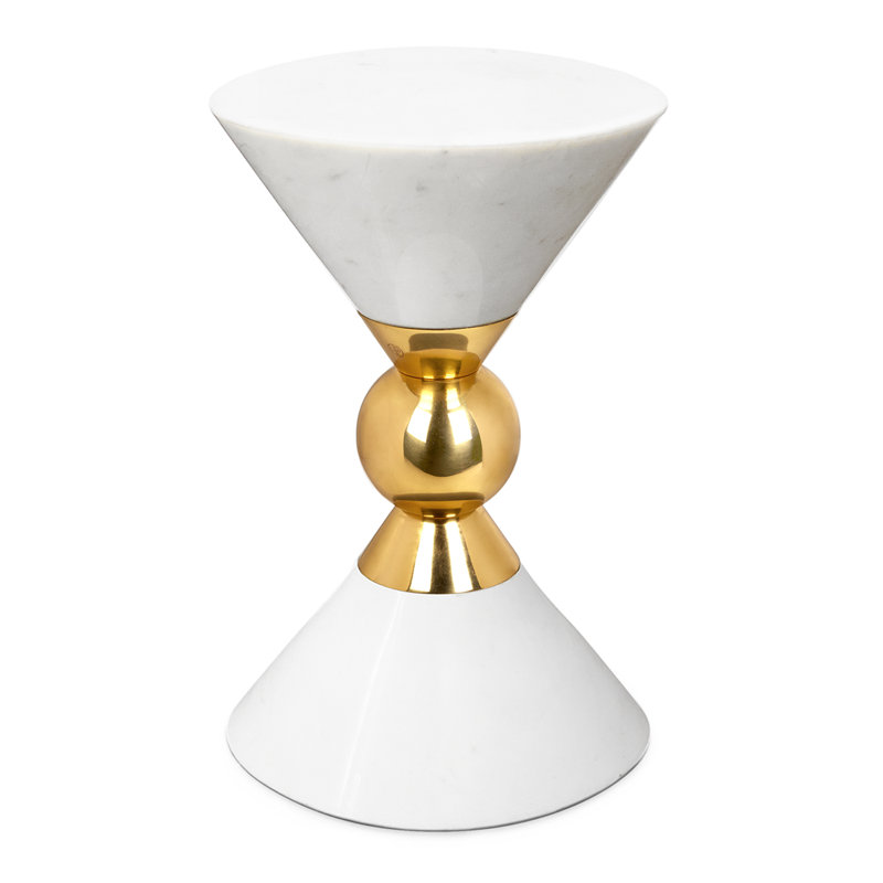 White Marble and Brass Round Accent Table