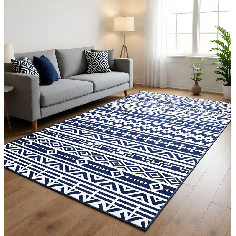Geometric Style Reversible Outdoor Rug, Waterproof Plastic Straw with Carry Bag