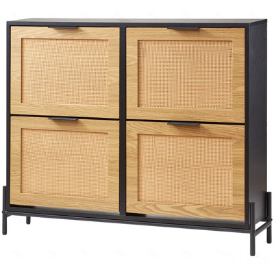 Armoire à chaussures en rotin, rangement pour chaussures étroit avec 4 tiroirs rabattables, armoire de rangement pour chaussures avec pieds en métal, idéale pour le vestibule, le placard, le couloir