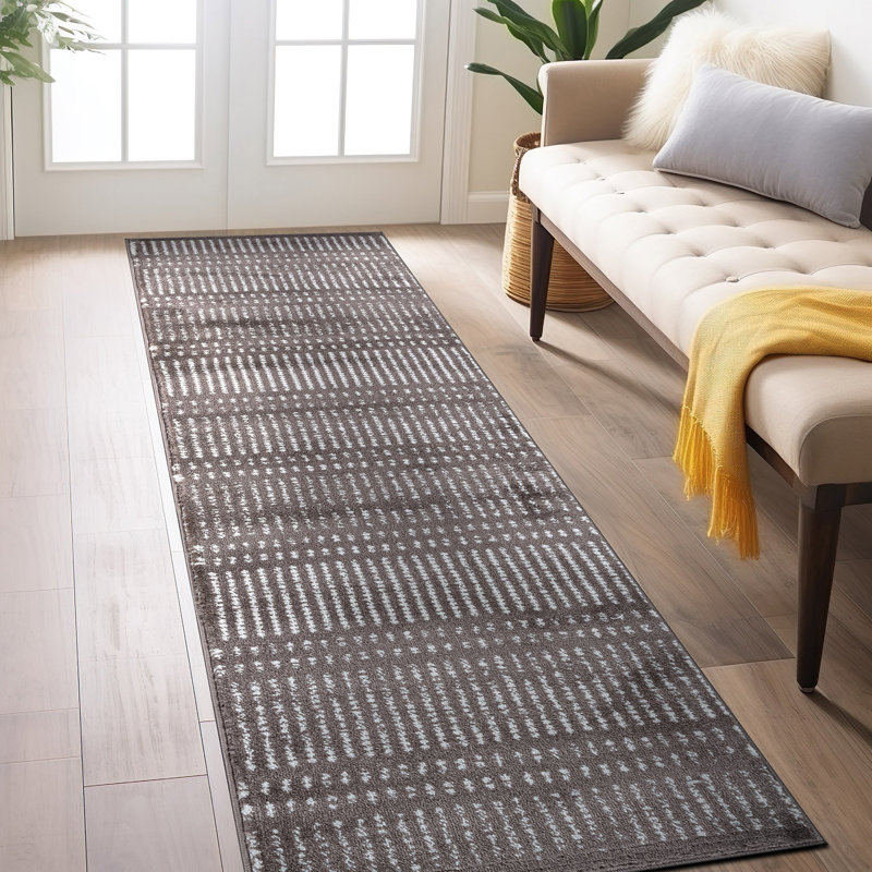 Tapis brun / ivoire Rambo, Tapis de couloir de 2 pi x 7 pi