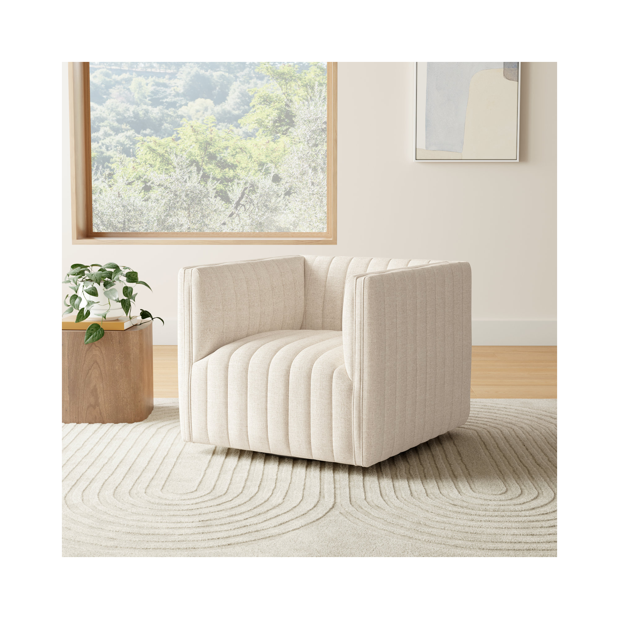 Brandt Swivel Armchair, Dover Crescent White Linen Blend