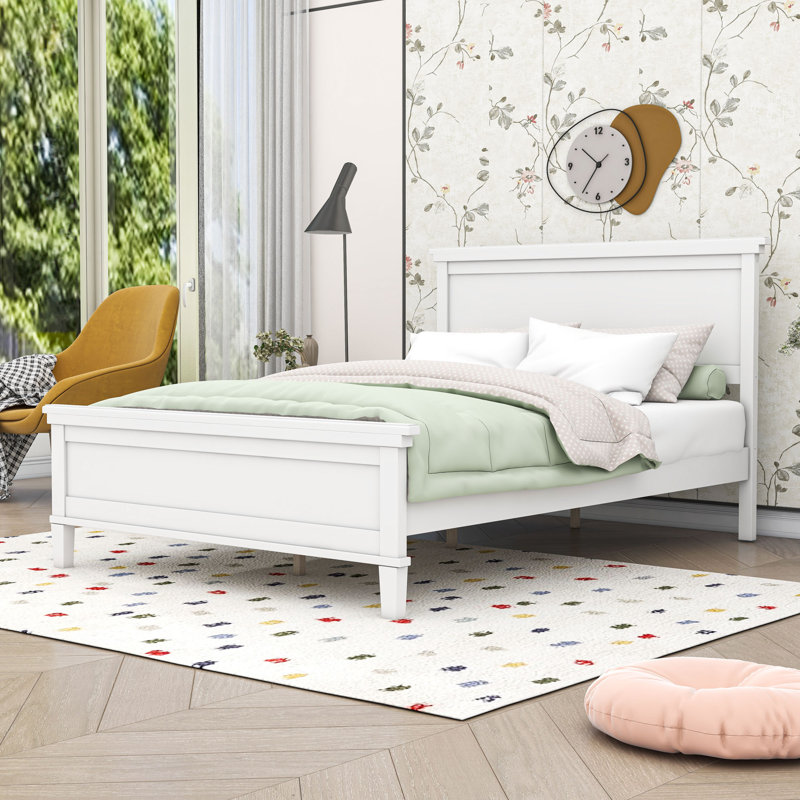Lit plateforme en bois avec tête de lit, Double, Blanc