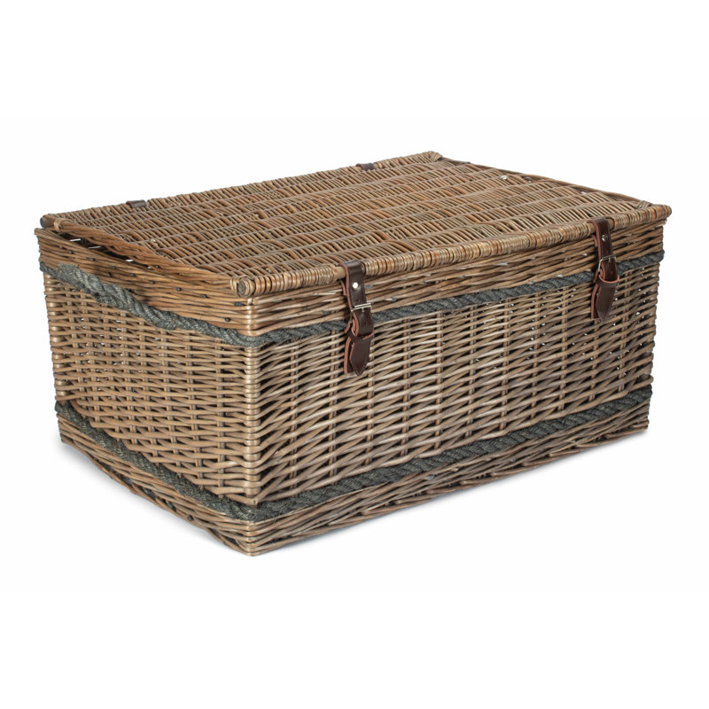 Wicker 28" Rope Handled Storage Trunk, Antique Wash