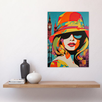 Wall Art Print 1960s London Chic Retro Woman Portrait With Big Ben Vibrant Bold Bright Colourful Painting Poster
