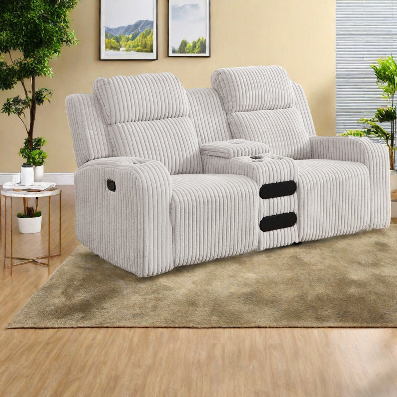 Fauteuils inclinables gris en velours côtelé avec charge USB et musique, confort de salon moderne