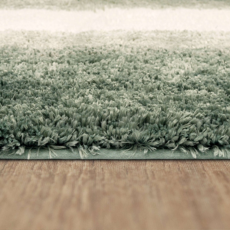 Sparkman Ombre Border Polyester Machine Washable Bath Rug, Eucalyptus, 20" W x 34" L