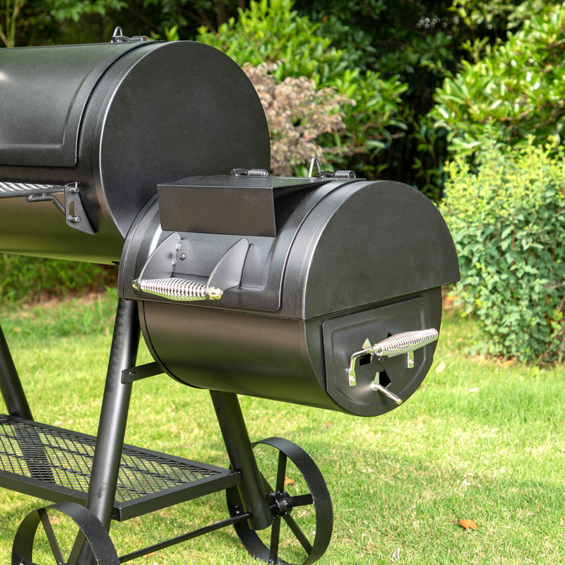 Barbecue au charbon en baril autoportant de 36 po avec fumoir décalé Pour le camping, la cuisine dans la cour arrière