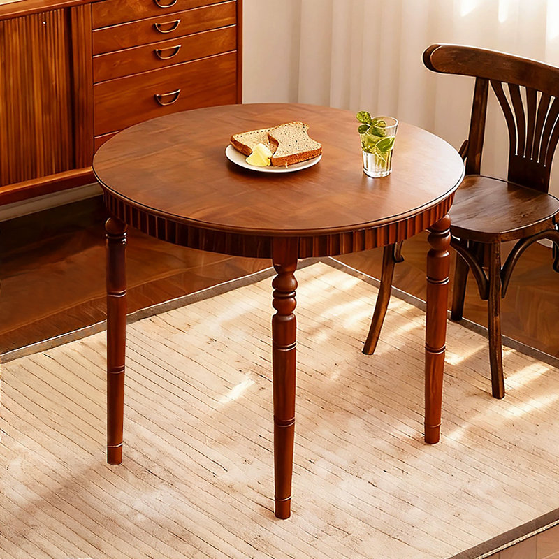 Brown Round Solid Wood Dining table, 29.53”H x 35.43”L x 35.43”W