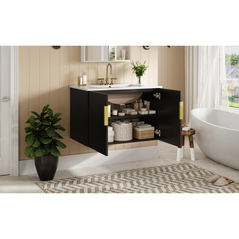Meuble-lavabo 30 po avec lavabo en céramique rétro