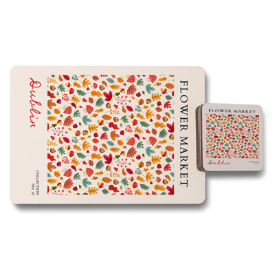 Quellin Flower Market Placemat And Coaster Set Dublin Collection Limited Edition Wood Base