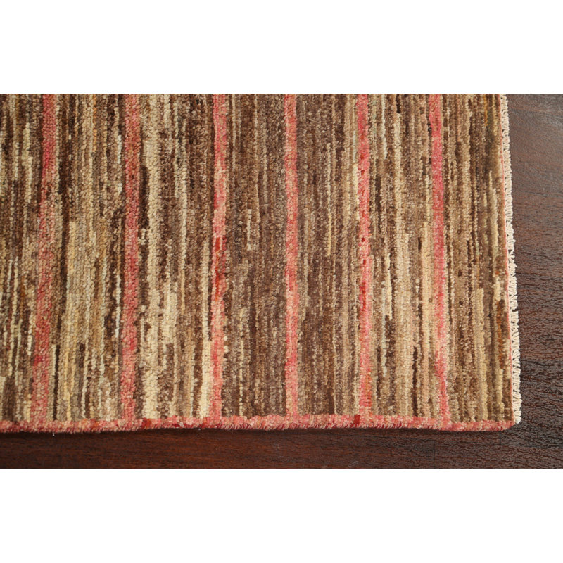 Tapis brun en laine noué à la main de conception unique 2 pi 11 po x 4 pi 10 po New Age