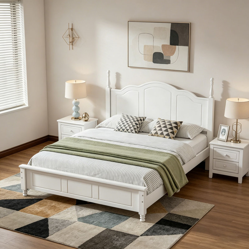 Structure de lit plateforme double en bois, White, Lit double