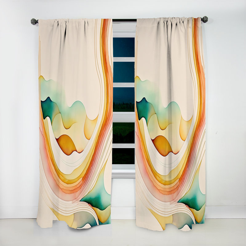 Reuven - Multi-Color Abstract Waves IV - Modern Curtain - Velvet Room Darkening - 1 panel, 52" W x 84" L
