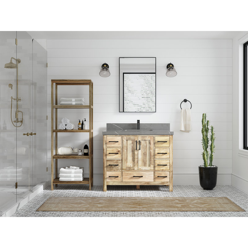 Ensemble de meuble-lavabo simple 42 po Malibu, Blanc délavé, Gris Piatra