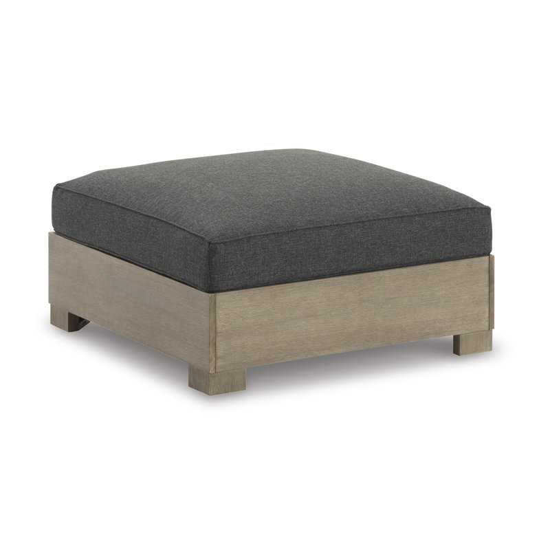 Gray and Beige Transitional Outdoor Ottoman with Cushion