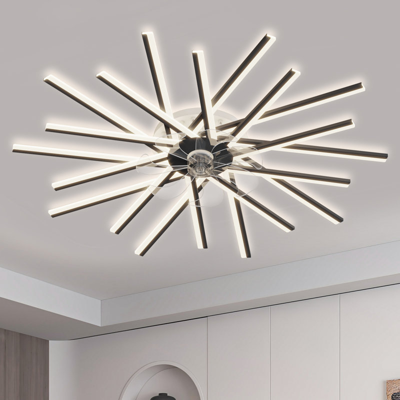 Ventilateur de plafond à DEL à intensité variable et à vitesse variable à 6 vitesses avec télécommande / commande APP, Noir